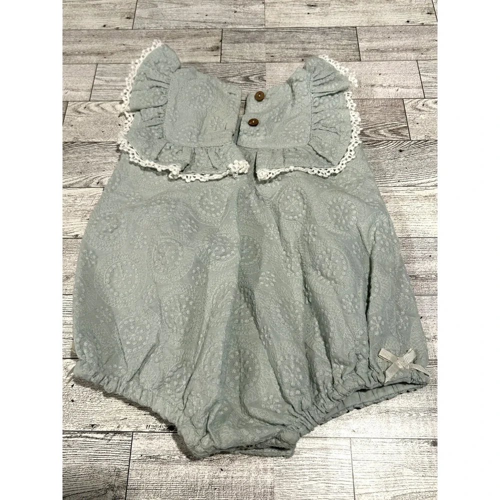 Catherine Malandrino Mini Baby Girl Blue One Piece Embroidered Romper 3-6 Months